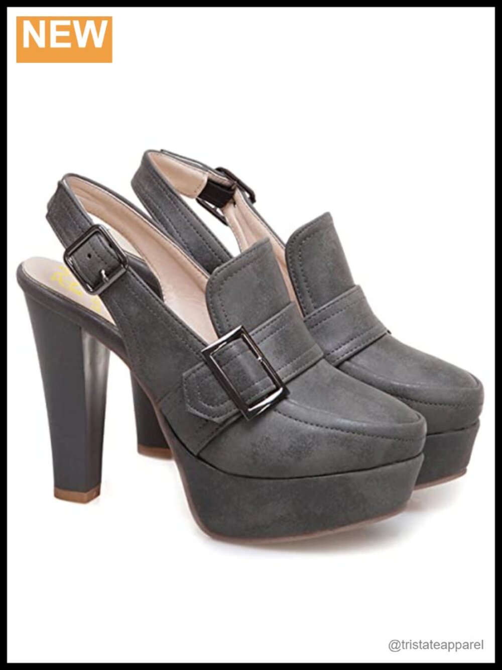 Women Chunky Platform Slingback Pumps Round Toe Block Heel Ankle Strap Dressy